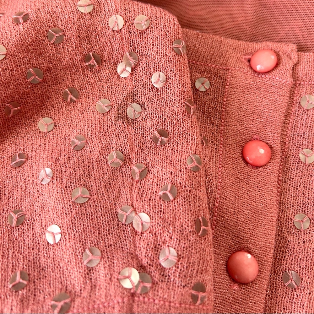 Vintage Betsey Johnson Crop Sequin Cardigan Top Rosy Pink M 90s Black Label - Picture 7 of 7